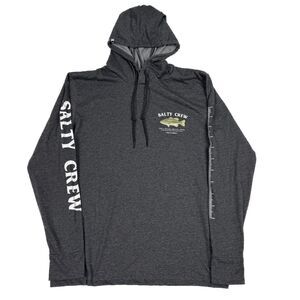Salty Crew Technical T-Shirt Hooded Med Gray Long Sleeve Men's Pullover UPF 40+